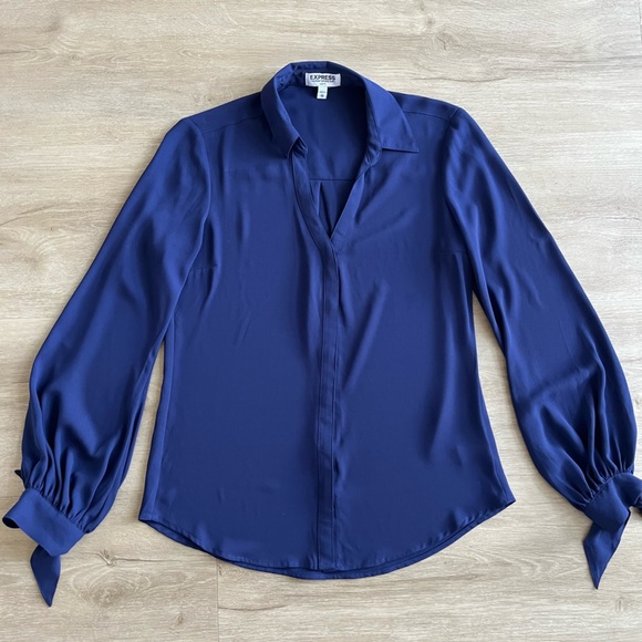 Express the Porto Fino shirt slim fit Blue Blouse Button Up SZ XS - Picture 1 of 7